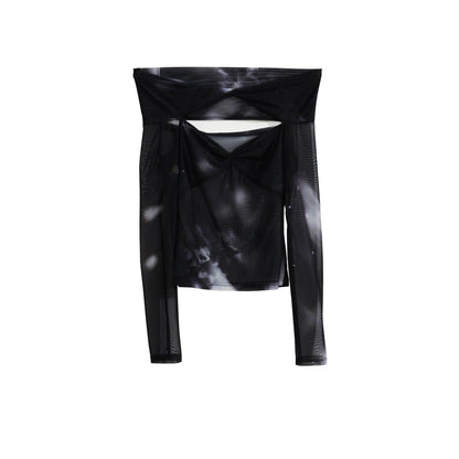 Hollowed Out Gauze Base Top Black MuddyStock