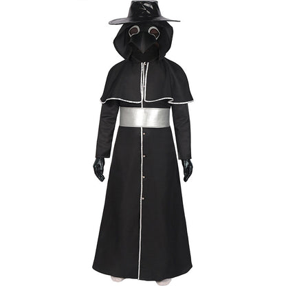Medieval Steampunk Crow Dark Style Costume with Long Beak Mask For Halloween Black