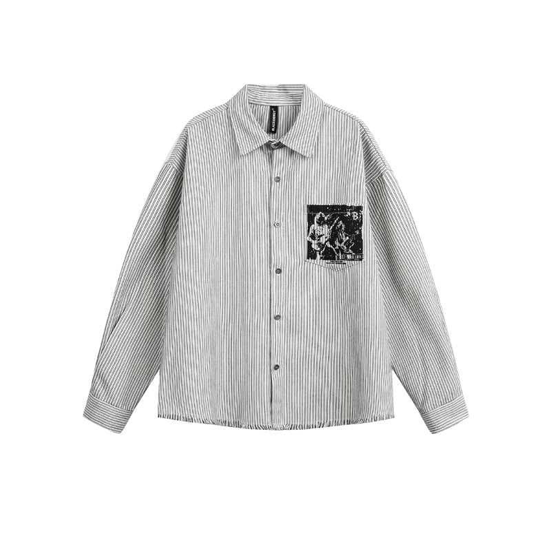 Character Print Destroyed Hem Striped Shirt For Men | MuddyStock Originals eprolo