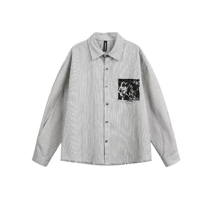 Character Print Destroyed Hem Striped Shirt For Men | MuddyStock Originals eprolo