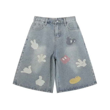Mickey elements washed denim shorts for women | MuddyStock Originals Light blue