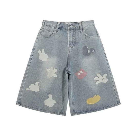 Mickey elements washed denim shorts for women | MuddyStock Originals Light blue