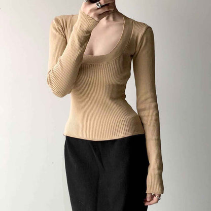 U-Neck Elastic Knit Long Sleeve Top For Women | MuddyStock Originals MuddyStock