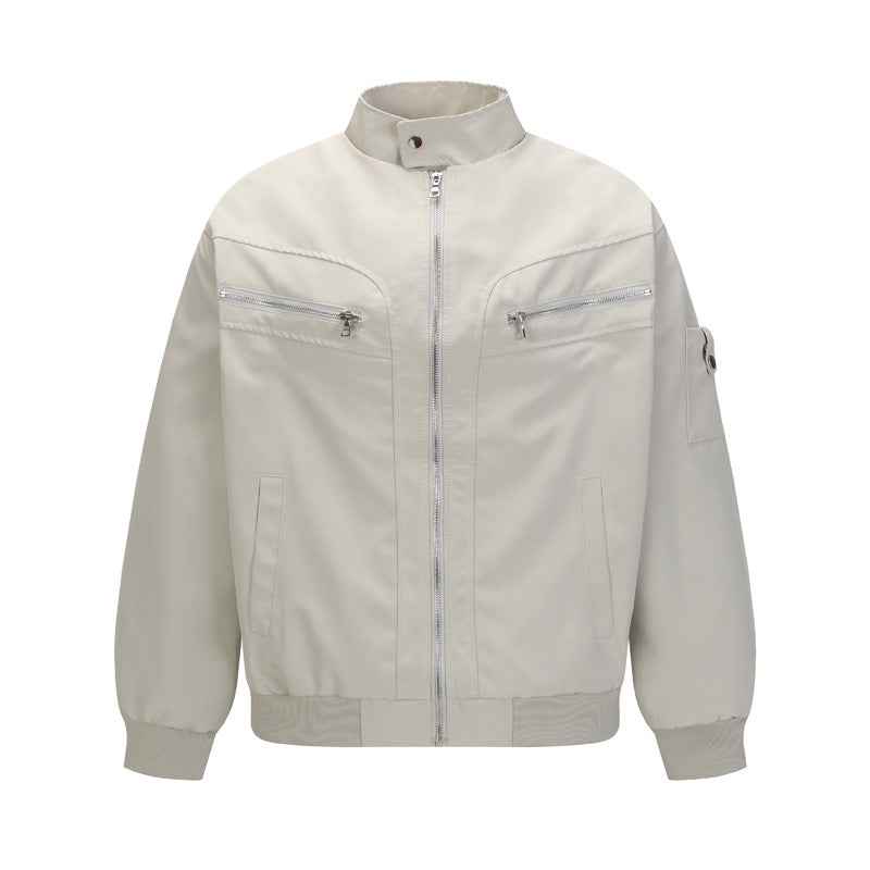 Street Vintage Multi-Pocket Zip-Up Stand Collar Jacket for Men And Women | MuddyStock Originals Gray Apricot MuddyStock