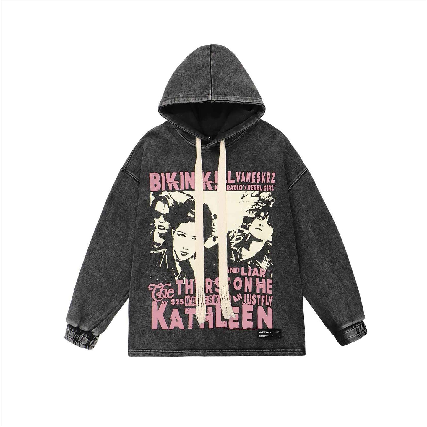 American Retro Trend Character Hooded Sweater Black MuddyStock