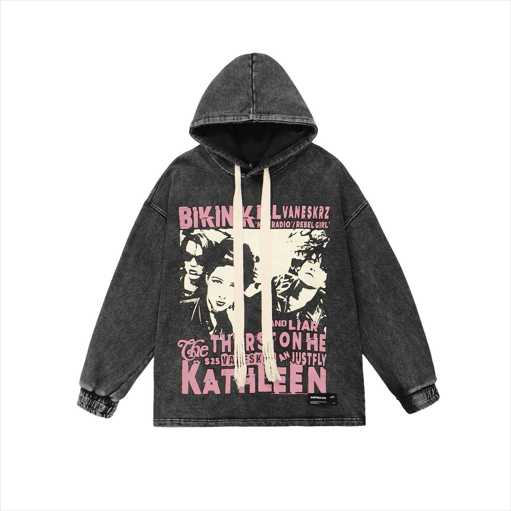 American Retro Trend Character Hooded Sweater Black MuddyStock