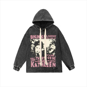 American Retro Trend Character Hoodie For Women Black