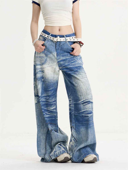 American Retro Printed Wide-leg Jeans For Men And Women MuddyStock