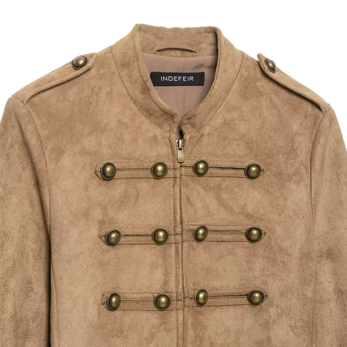 Punk Court Style Double-Breasted Metal Decorated Napoleon Collar Padded Shoulder Jacket