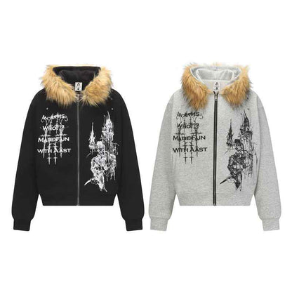 High Street Gothic Style Printed Fur Collar Hoodie for Men | MuddyStock Originals MuddyStock