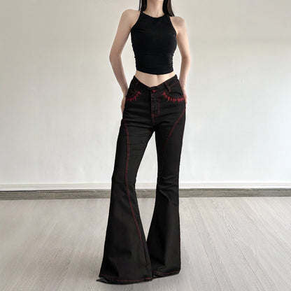 Embroidered bright thread slightly spicy jeans for women