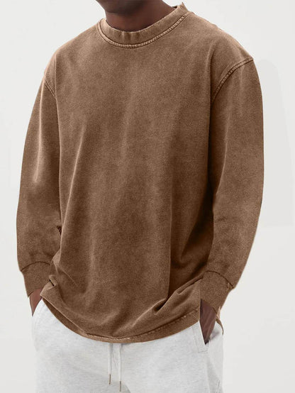 Washed Old Solid Color Men's Long-sleeved T-shirt Camel MuddyStock