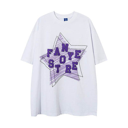 Fashion Five-pointed Star Graffiti Loose For Both Men And Women White MuddyStock
