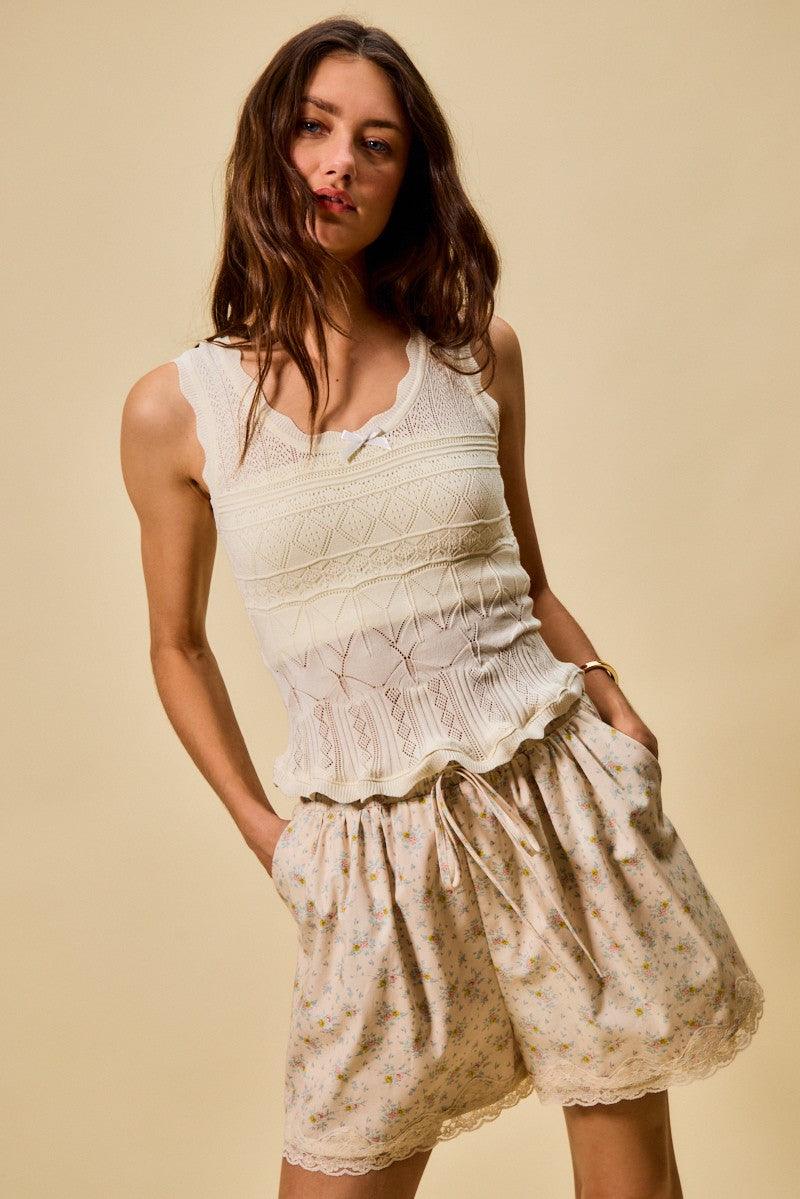 Scallop Ribbed Sleeveless Knit Top