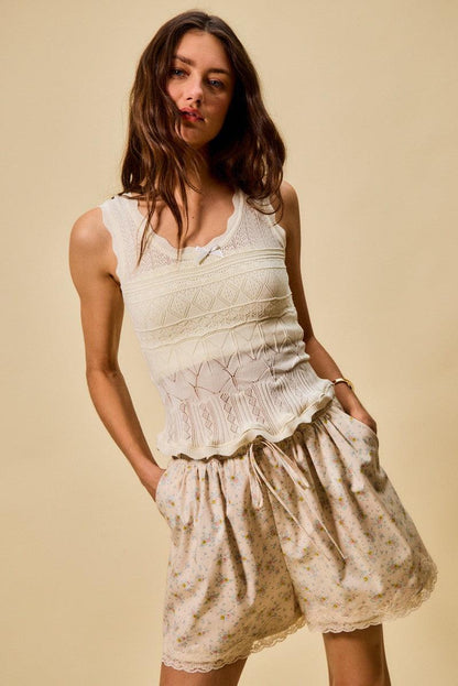 Scallop Ribbed Sleeveless Knit Top