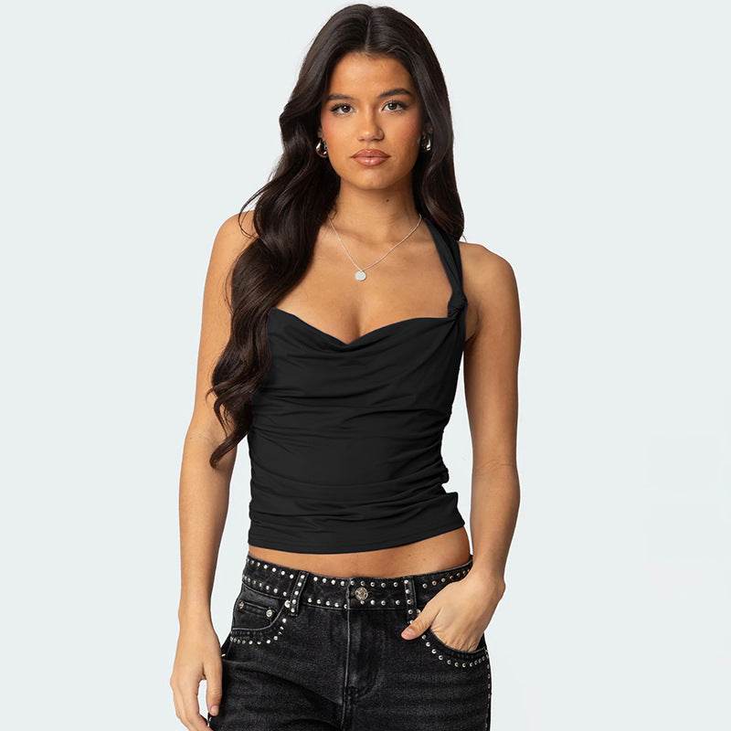 Women's Summer Pleated Cross-Back Short Crop Tank Top | MuddyStock Originals MuddyStock