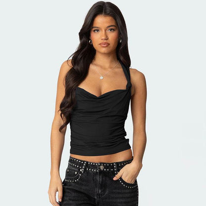 Women's Summer Pleated Cross-Back Short Crop Tank Top | MuddyStock Originals MuddyStock