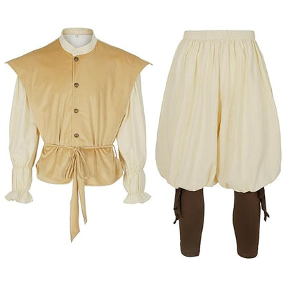 Retro Medieval Renaissance Pirate Viking Halloween Costume Vintage Viking Set Beige