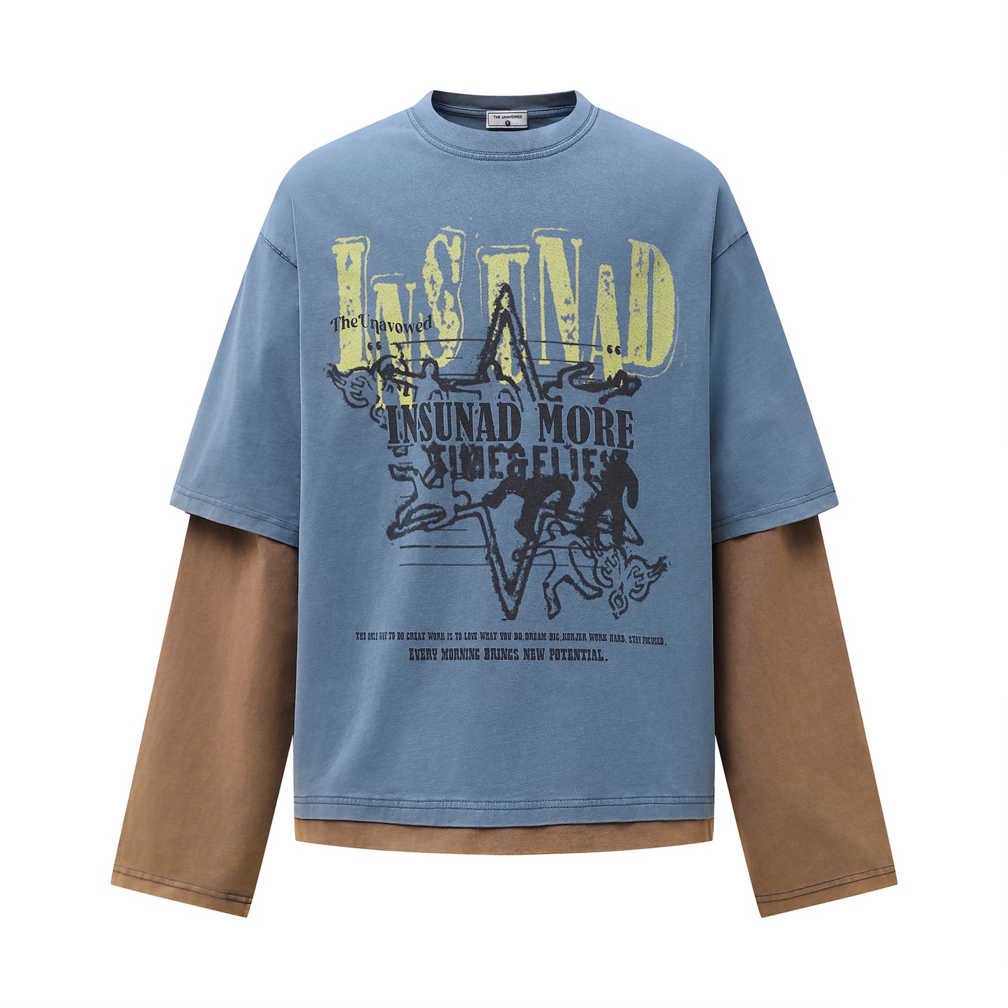 Color blocked fake two piece long sleeved T-shirt for men | MuddyStock Originals Blue MuddyStock