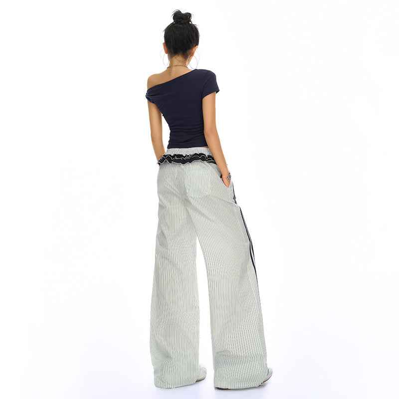 White Striped Casual Pants For Women | MuddyStock Originals MuddyStock