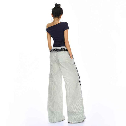 White Striped Casual Pants For Women | MuddyStock Originals MuddyStock