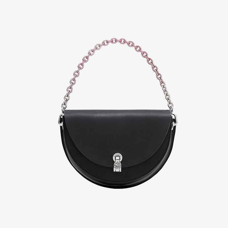 Women's Diamond Lock Small Design Shoulder Messenger Bag Black