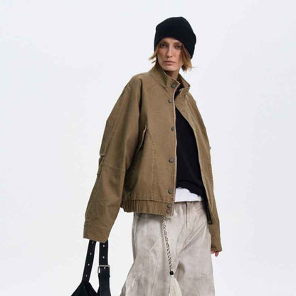American Barn Style Color Block Collared Jacket For Women