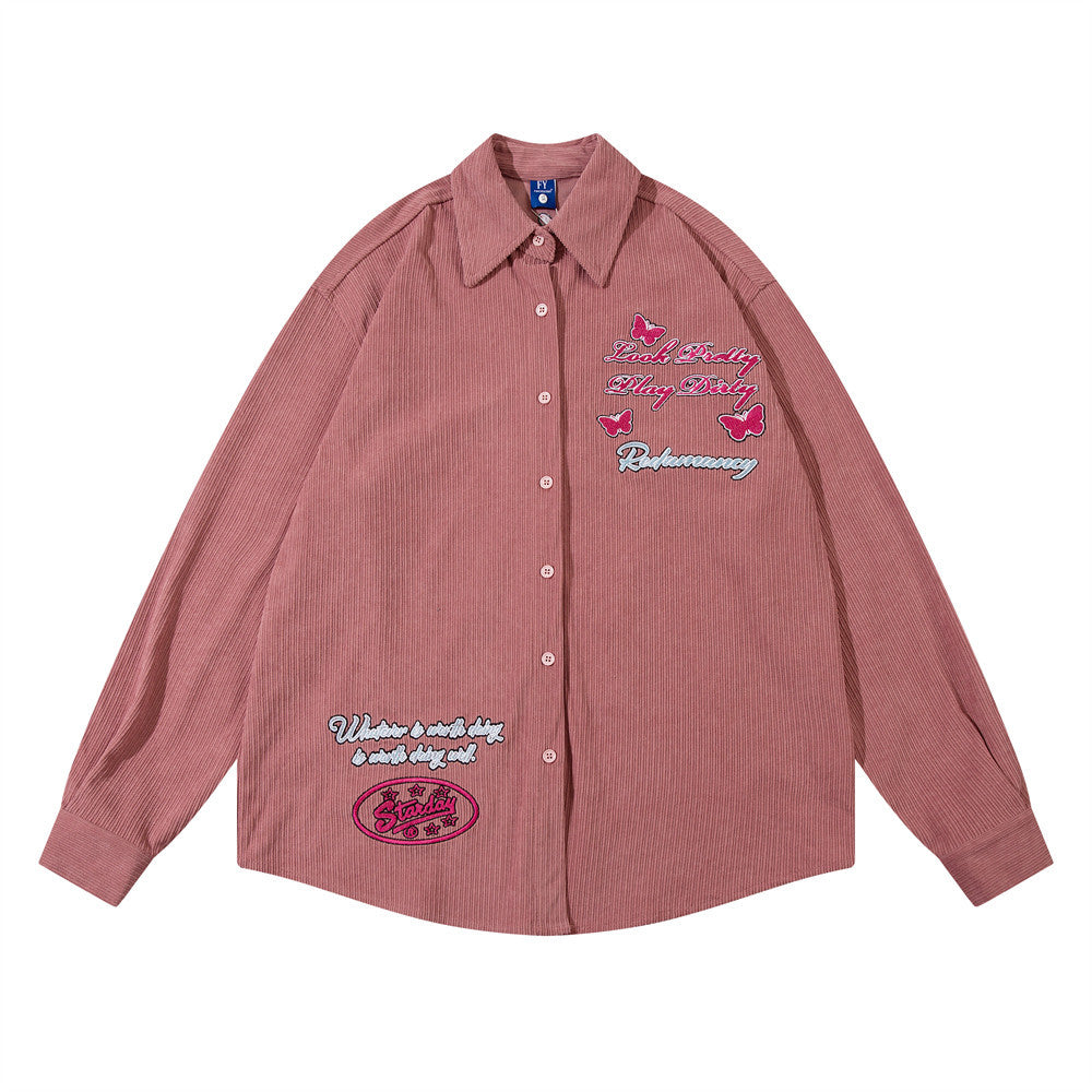 Letter Butterfly Loose Cool Shirt For Women FY5803 Pink