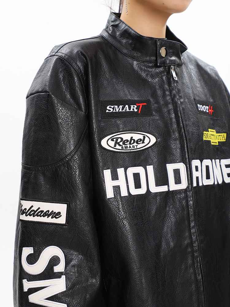 Women's Loose Letter Racing Motorcycle Jacket MuddyStock