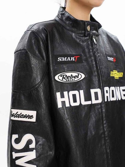 Women's Loose Letter Racing Motorcycle Jacket MuddyStock