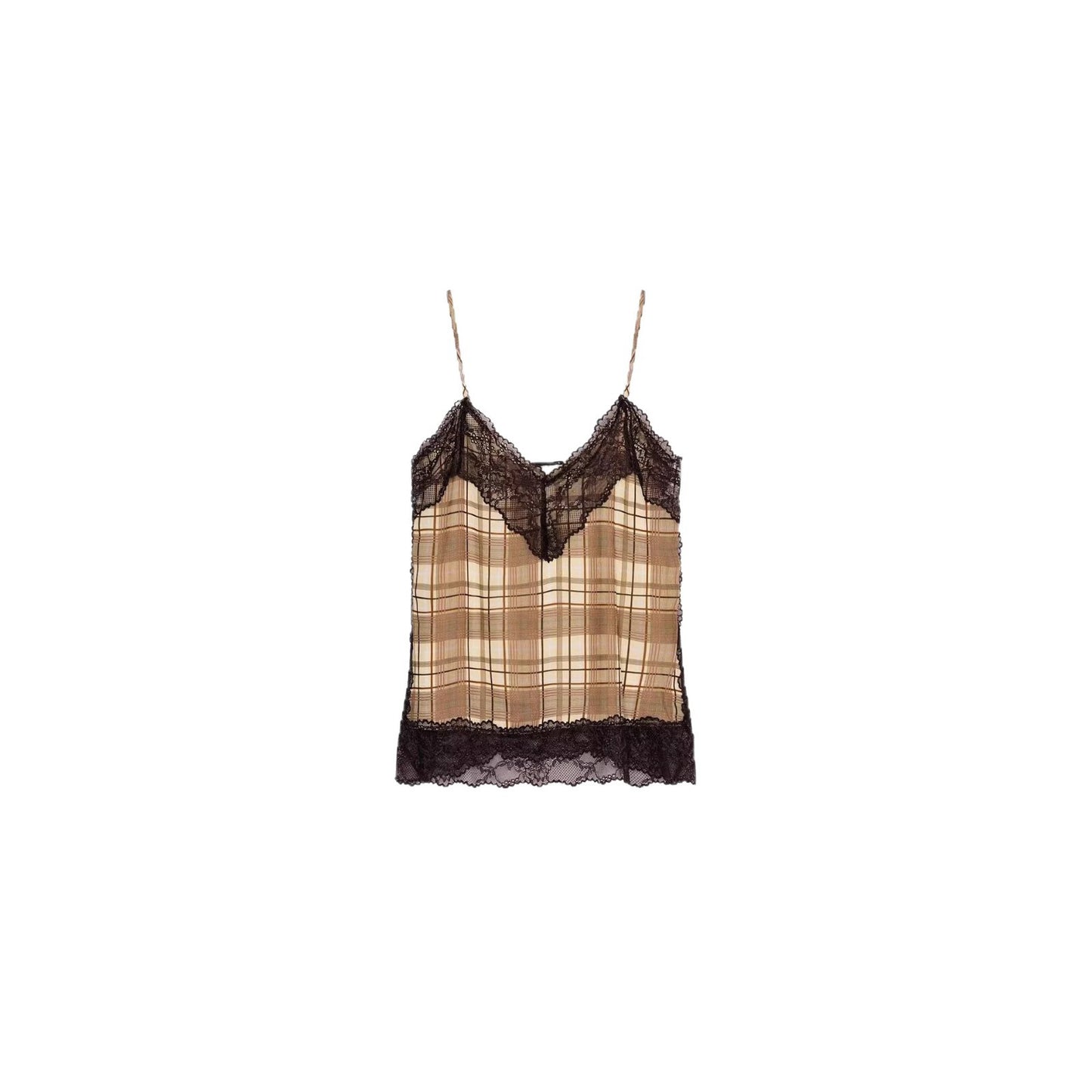 V-neck Plaid Lace Camisole Top