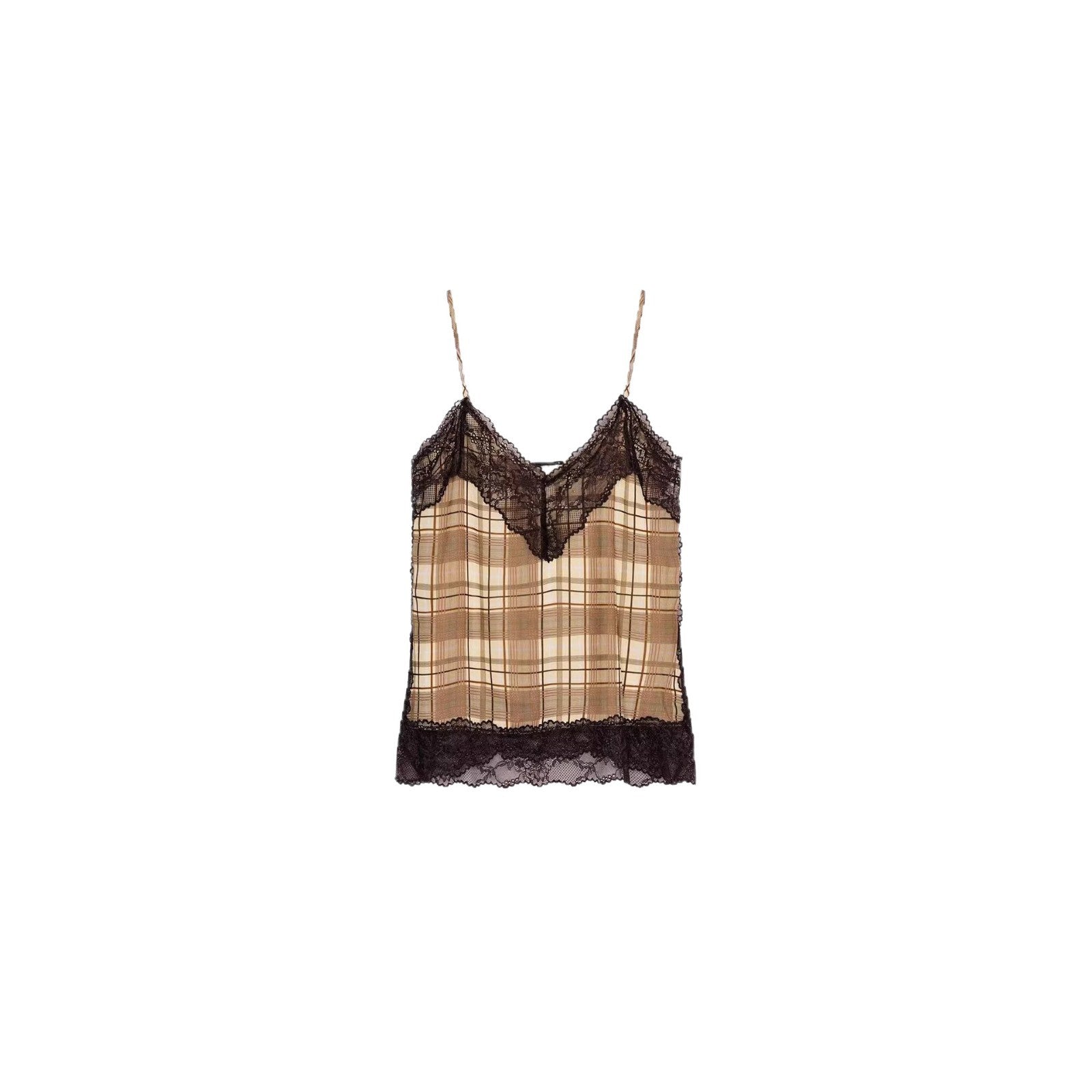 V-neck Plaid Lace Camisole Top