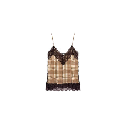 V-neck Plaid Lace Camisole Top