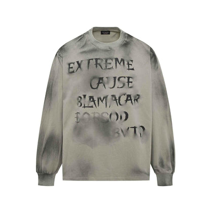 Retro Washed Distressed Fuzzy Letter Crew Neck Sweatshirt For Men Green Gray null