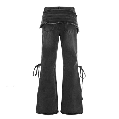 Curtain splicing micro flared jeans for women | MuddyStock Originals