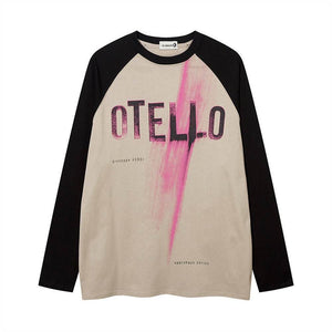 Letter Printing Long Sleeve T-shirt For Women Apricot Black