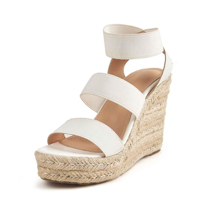 Hemp Rope Bottom High Heel Wedge Sandals white