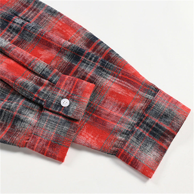 Retro Color-Block Plaid Patchwork Long Sleeve Shirt