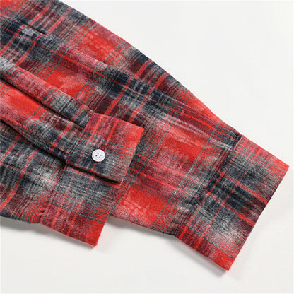Retro Color-Block Plaid Patchwork Long Sleeve Shirt