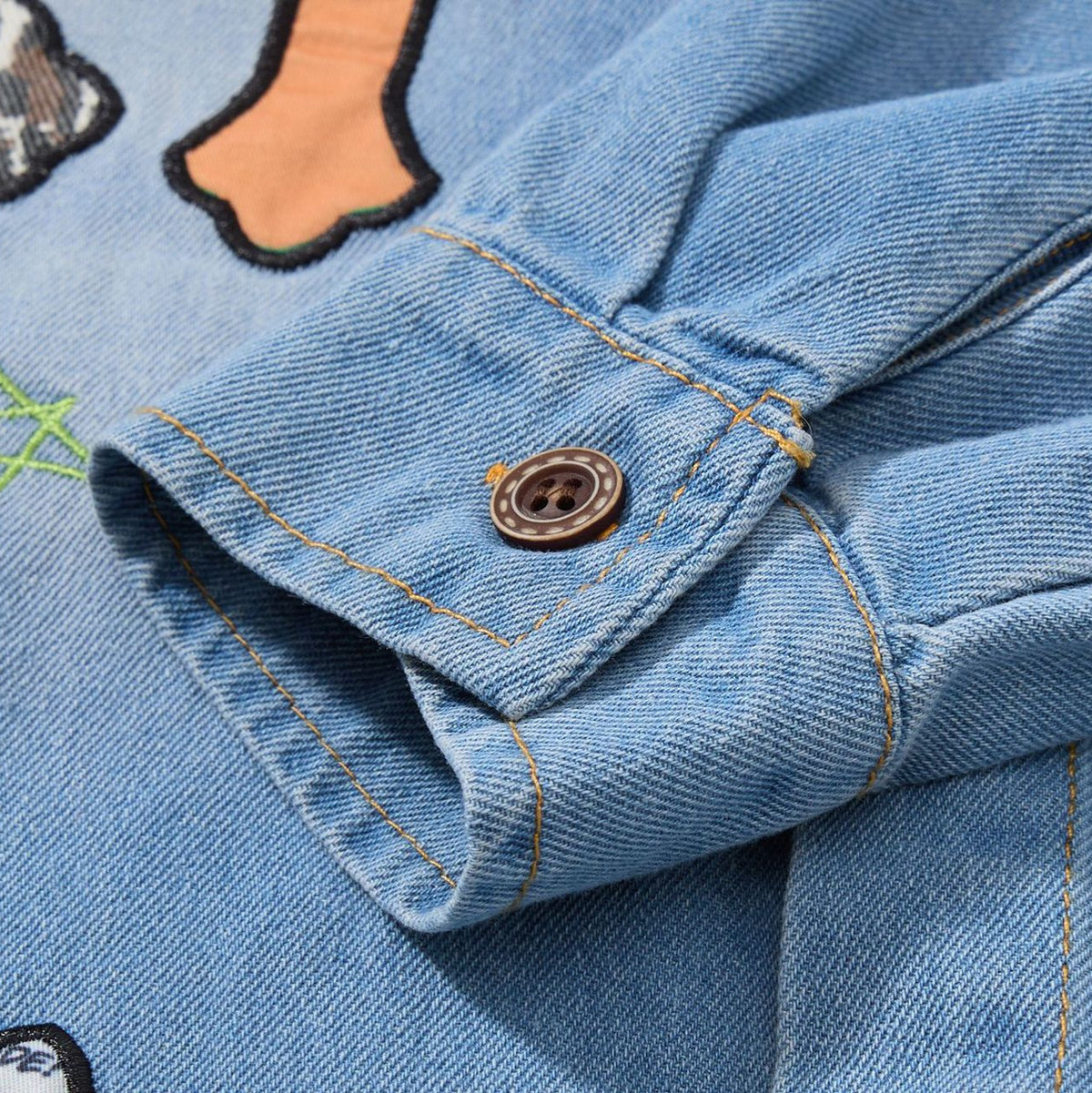 Long Sleeve Leopard Print Collar Star Patch Embroidery Distressed Denim Shirt