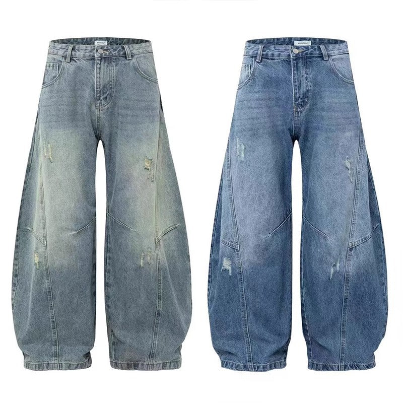 Ripped Denim Jeans Loose Straight-leg Design Couples Wide-leg Style American High-street Pants With A Cool Edgy Vibe MuddyStock
