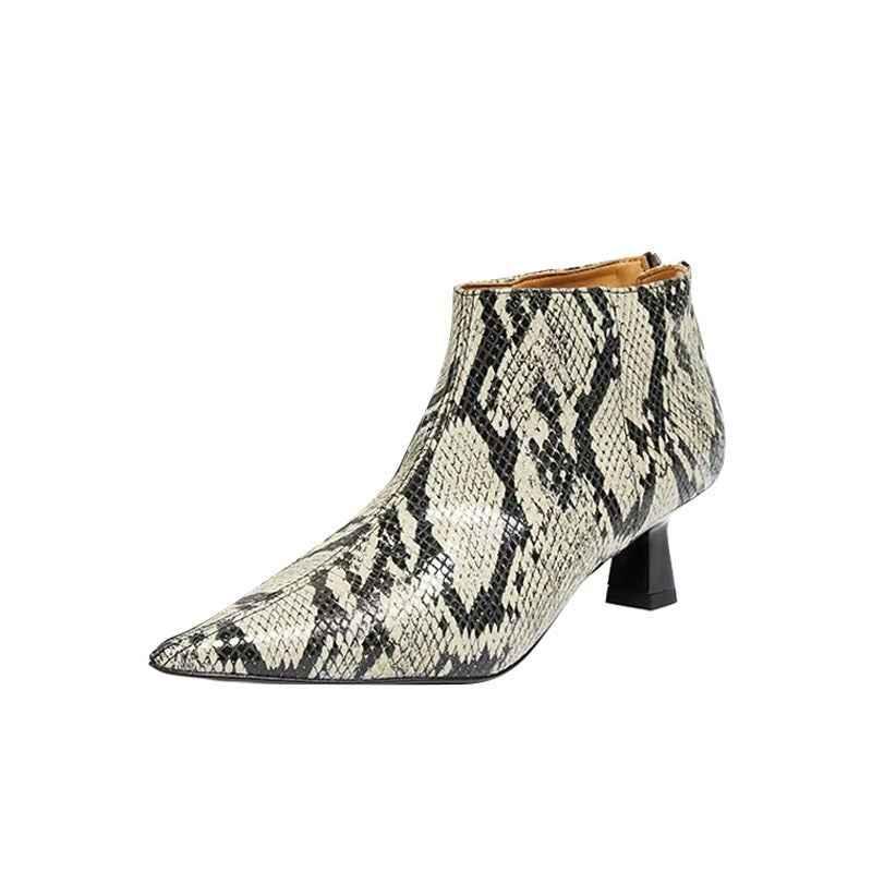 Pointed back zipper thick heeled boots for women Apricot