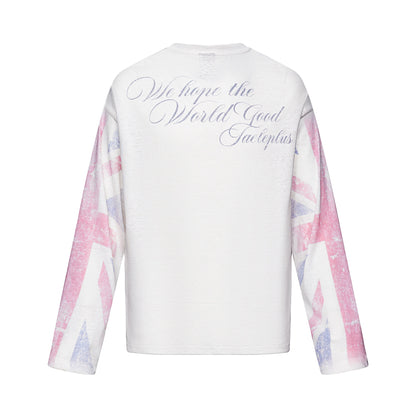 Union Jack Print Long Sleeve Round Neck Loose Fit Crewneck T-Shirt
