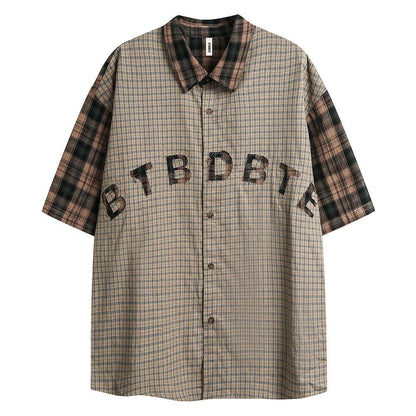 Color Matching Short Sleeve Plaid Shirt For Men And Women MuddyStock