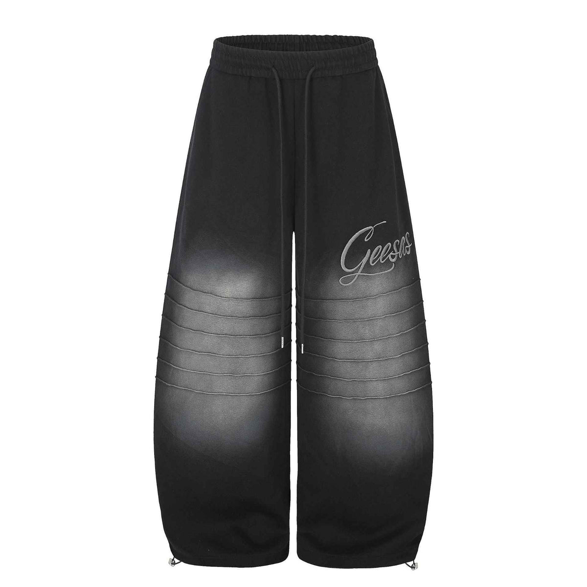 Gradient Distressed Pleated Letter Drawstring Wide Leg Sweatpants For Women | MuddyStock Originals Black