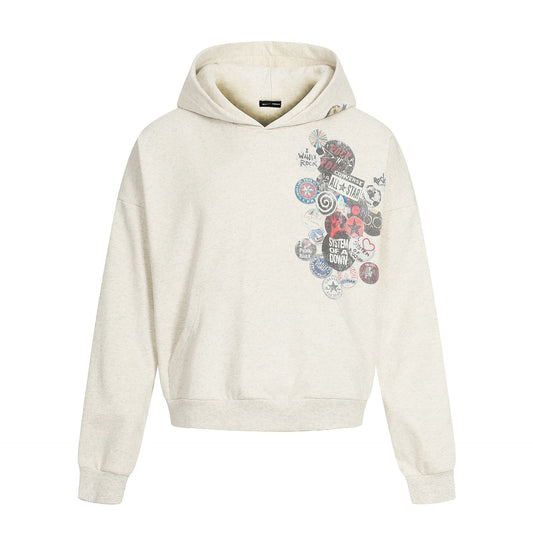 Vintage Streetwear Style Unisex Hooded Sweatshirt with Fun Print Design, Loose Fit White Gray eprolo