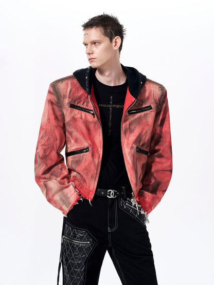 Hand-painted Distressed Hooded Denim Jacket For Men All Products