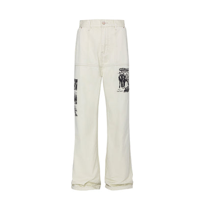 Rock rap character printed jeans for women | MuddyStock Originals Light Apricot
