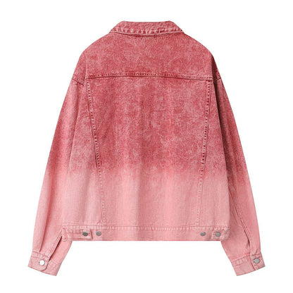Washed Tie-dye Gradient Denim Jacket For Women MuddyStock