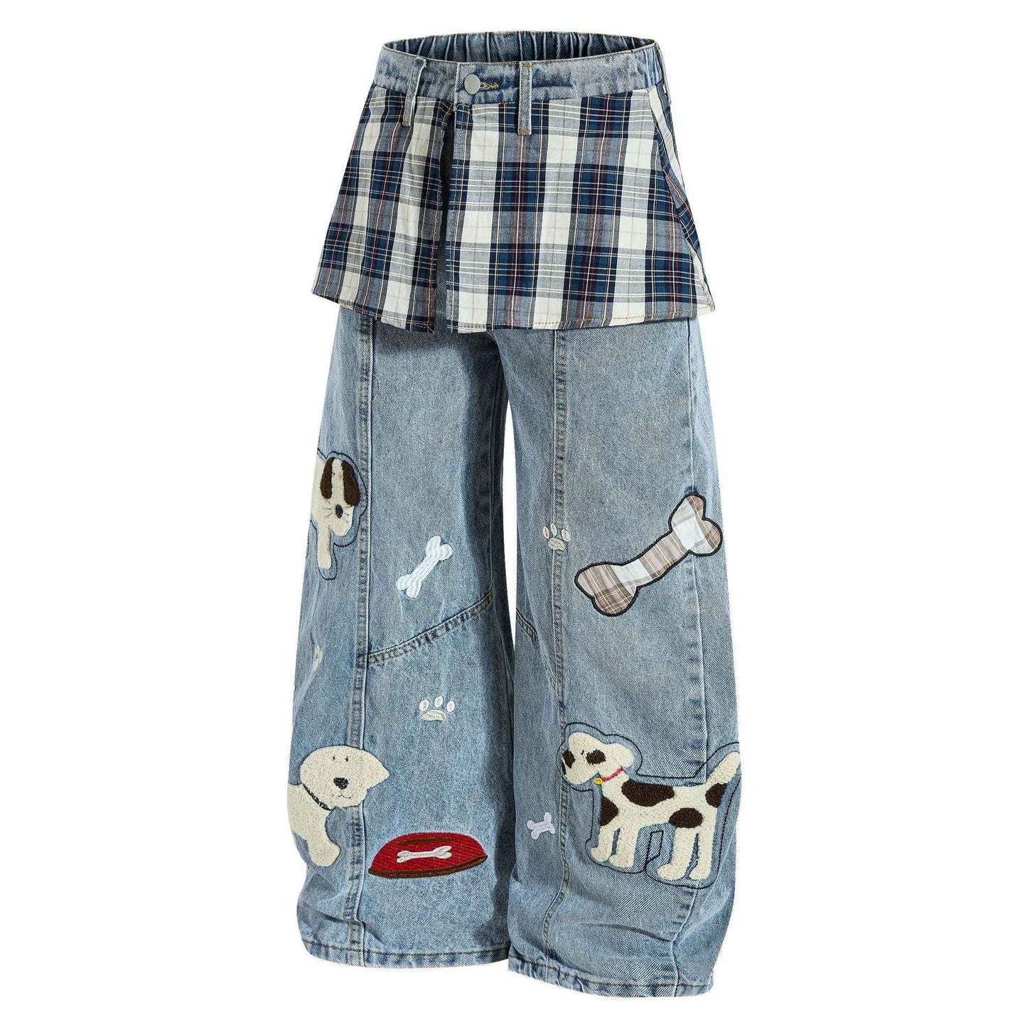 Cartoon towel embroidered puppy patchwork curtain jeans for women | MuddyStock Originals